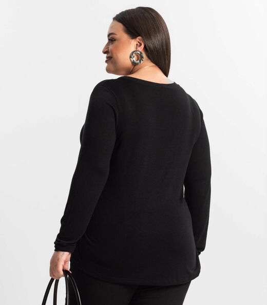 Blusa Manga Longa Visco Tricot Secret Glam Preto