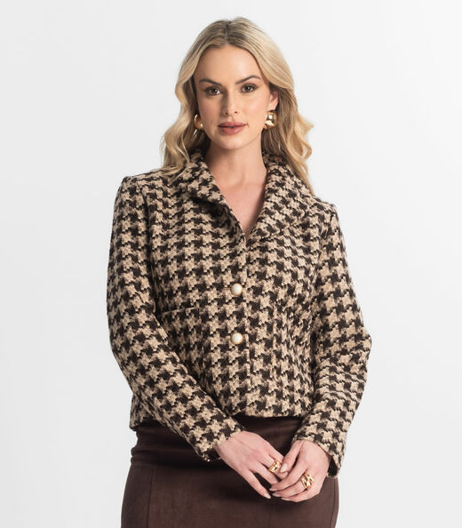 Casaco Feminino Tweed Com Botões Giada Marrom
