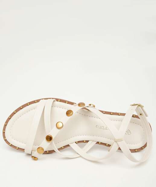 Sandália Feminina Rasteira Tiras Tachas