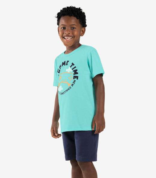 Conjunto Infantil Camiseta Com Bermuda Rovi kids Azul
