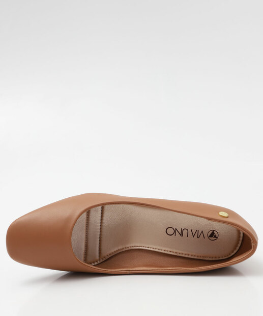 Scarpin Feminino Salto Grosso Via Uno 906009 Marrom