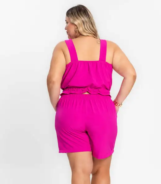 Shorts Feminino Plus Size Crepe Light Secret Glam Rosa
