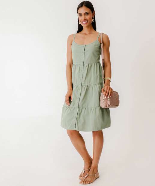 Vestido Sarja Feminino Botões Alças Finas Marisa