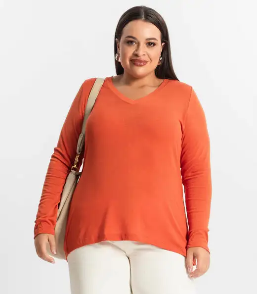 Blusa Manga Longa Visco Tricot Secret Glam Laranja