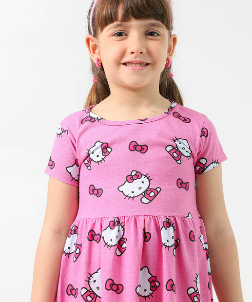 Vestido Infantil Hello Kitty Sanrio Tam 4 a 10 Rosa