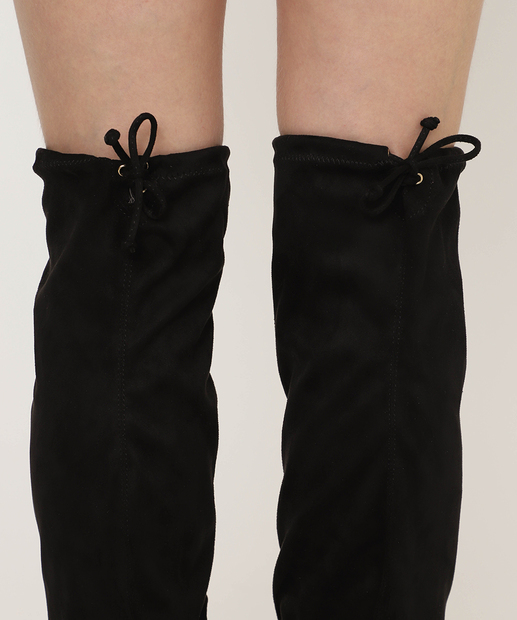 Bota Feminina Over The Knee Amarração Via Uno Preto