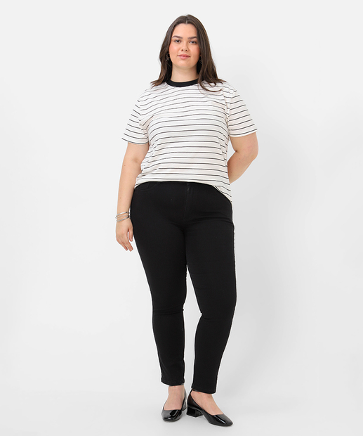 Blusa Plus Size Feminina Listrada Marisa Off White