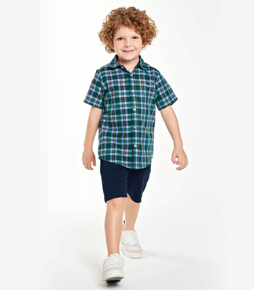 Camisa Infantil Masc Tricoline Xadrez Trick Nick Verde