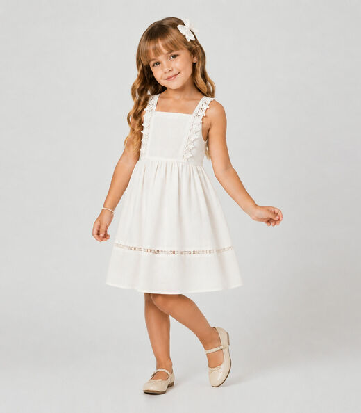 Vestido Infantil Malha Anarruga Trick Nick Bege