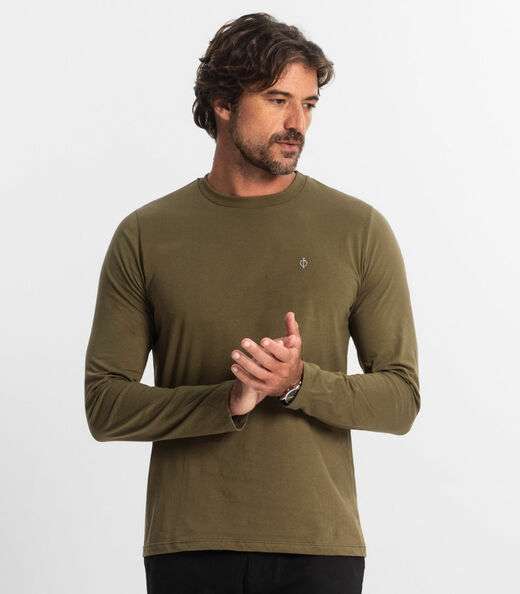 Camiseta Manga Longa Meia Malha Diametro Verde