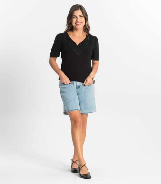 Blusa Feminina Manga Curta Viscotorcion Select Preto