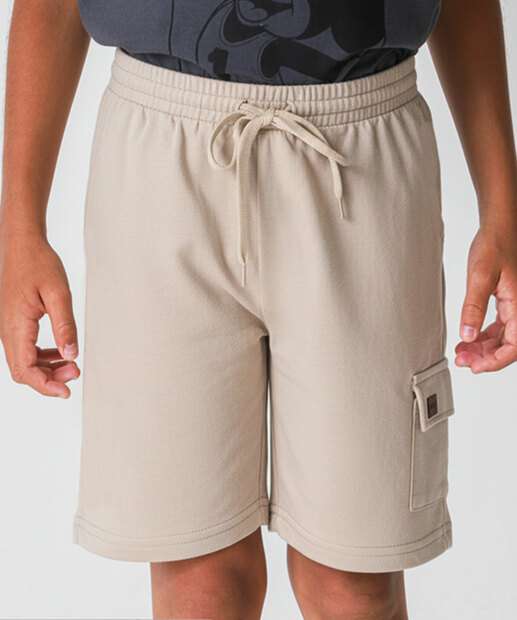 Bermuda Infantil Moletom Cargo Marisa Tam 4 a 10 Bege