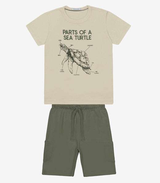 Conjunto Infantil Camiseta Com Bermuda Trick Nick Bege