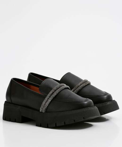 Mocassim Loafer Feminino Tratorado Strass Vizzano 