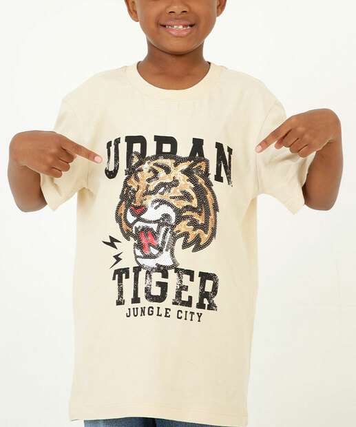 Camiseta Infantil Tigre Paetê MR Tam 4 a 10