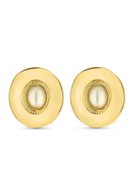 Brinco Semijoia Orgânico Com Pérola Banho Em Ouro 18k