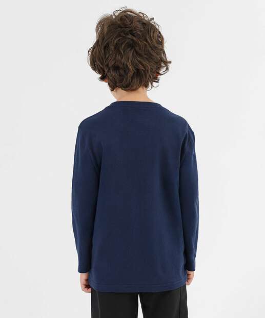 Camiseta Infantil Manga Longa Básica Marisa Tam 4 a 10 Azul