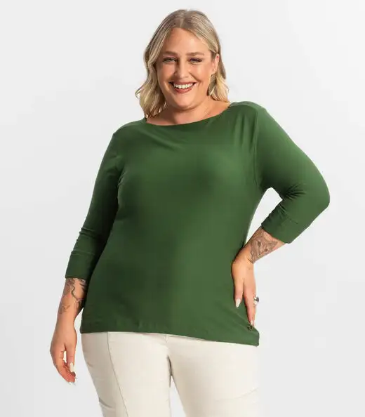 Image_Blusa Plus Size Manga 3/4 Secret Glam Verde