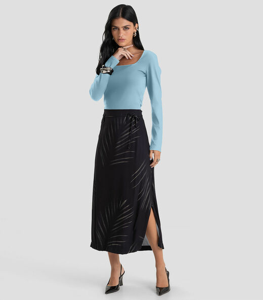 Blusa Feminino Cotton Manga Longa Dianna Azul