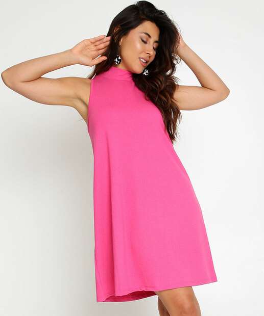 Vestido Feminino Textura Gola Alta Sem Manga Marisa