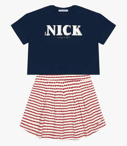 Conjunto Infantil Blusa Com Shorts Saia Trick Nick Azul