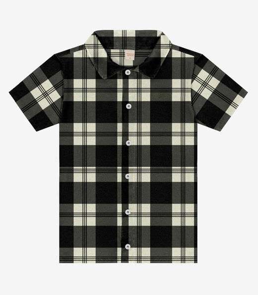 Camisa Infantil Xadrez Manga Curta Trick Nick Preto
