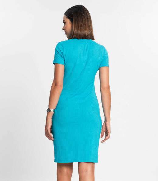 Vestido Feminino Em Ribana Canelada Rovitex Azul