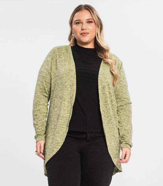 Image_Cardigan Feminino Plus Alongado Infinita Cor Amarelo