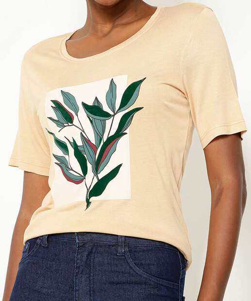 Image_Blusa Feminina Manga Curta Estampa Folhas Marisa