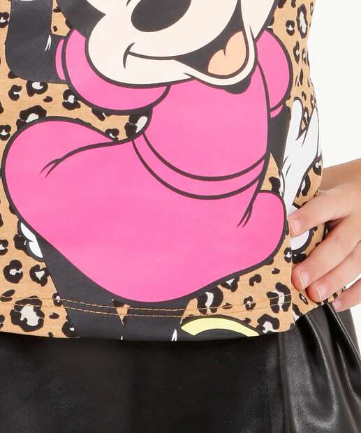 Camiseta Infantil Animal Print Minnie Disney Tam 4 a 10