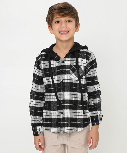 Image_Camisa Infantil Xadrez Flanelada Capuz  MR Tam 4 a 10 Preto