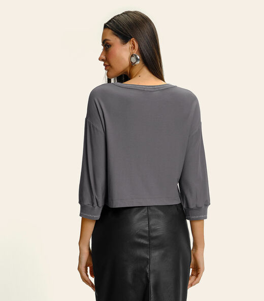 Blusa Feminina Ampla Manga 3/4 Viscose Endless Cinza