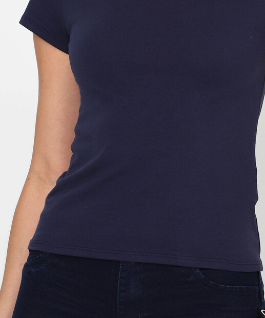 Blusa Feminina Básica Manga Curta Marisa Azul