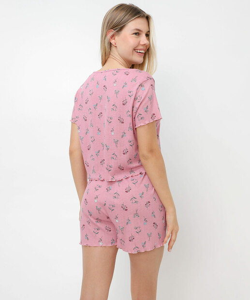 Pijama Feminino Estampa Flores Marisa Rosa