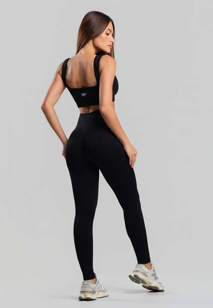 Conjunto Fitness sem Costura Top e Legging em Poliamida Preto Wemood