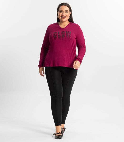 Blusa Feminina Manga Longa Plus Size Secret Glam Vermelho