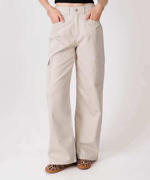 Calça Feminina Sarja Wide Leg Cargo 