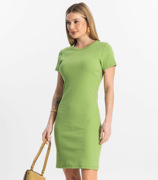 Vestido Acinturado Em Ribana Canelada Rovitex Verde