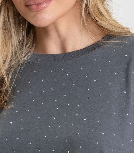 T- Shirt Box Feminina com Strass Dianna Cinza