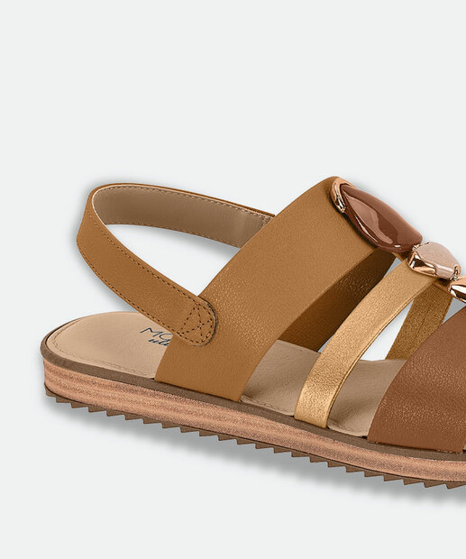 Sandália Feminina Rasteira Pedras Sintéticas Modare Caramelo