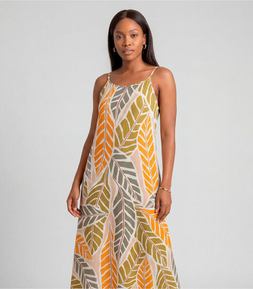 Vestido Midi Com Alças Finas Infinita Cor Bege