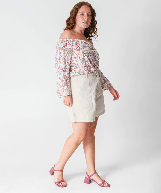 Blusa Ciganinha Plus Size Feminina Paisley Marisa Off White