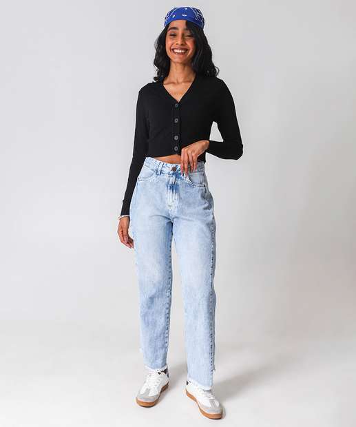 Image_Calça Jeans Reta Feminina Barra Assimétrica Marisa Azul