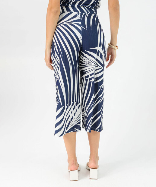 Calça Feminina Pantacourt Estampa Folhagem Marisa Azul