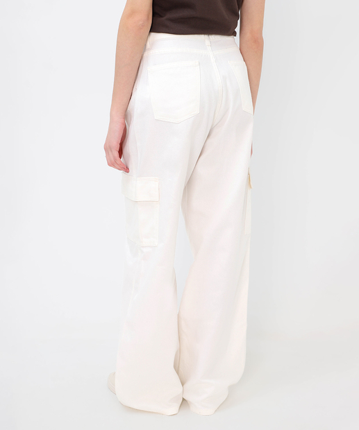 Calça Wide Leg Feminina Sarja Cargo 
