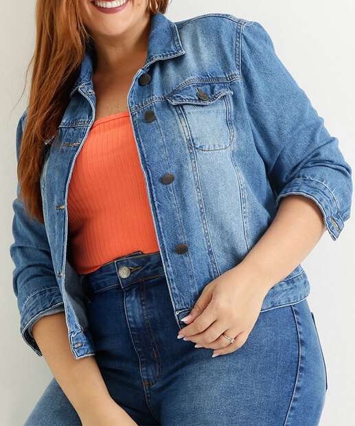 Jaqueta Plus Size Feminina Cropped Uber jeans