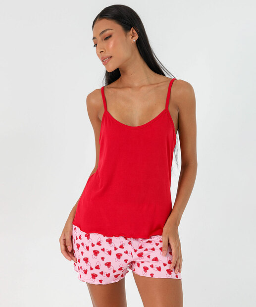 Image_Pijama Feminino Corações Sem Manga Marisa Vermelho