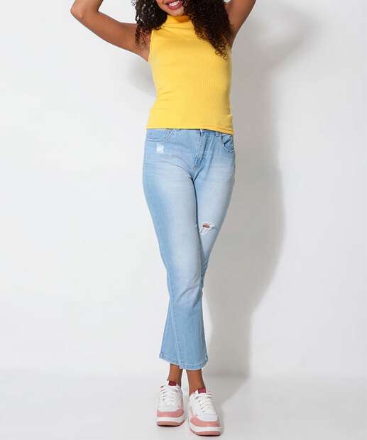 Blusa Regata Feminina Canelada Gola Alta Marisa