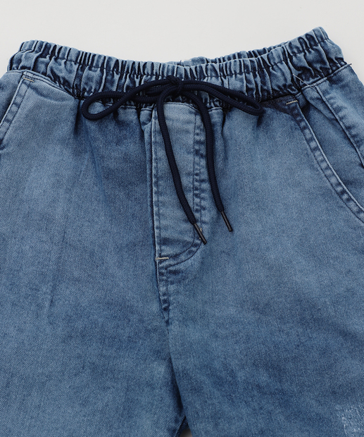 Bermuda Juvenil Jeans Jogger Bolsos Puídos Tam 10 a 16 Azul