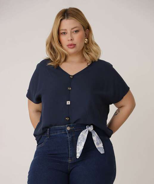 Image_Blusa Plus Size Feminina Viscose Botões Marisa Azul